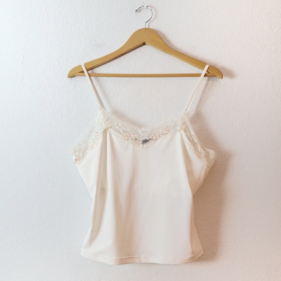 Vintage 00s pink sequin white cami top